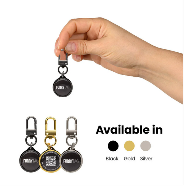 Furry Tag QR Code Pet ID Tag Black Gold Silver
