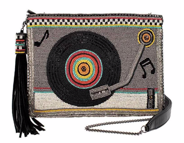 Mary Frances Take A Spin Beaded Record Player Crossbody Handbag