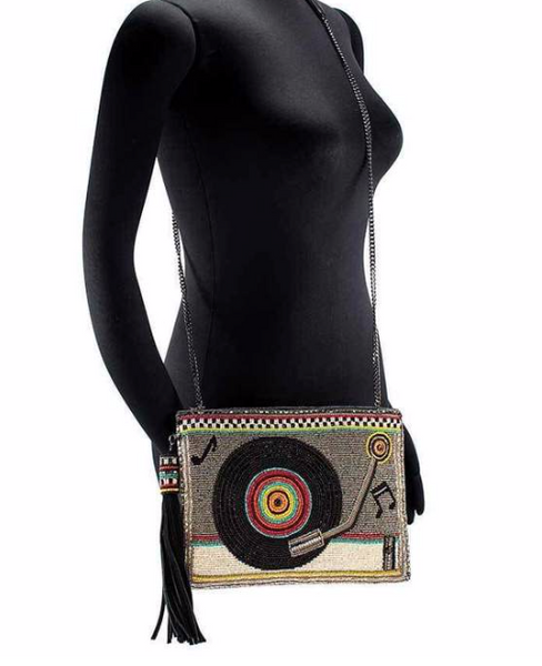 Mary Frances Take A Spin Beaded Record Player Crossbody Handbag