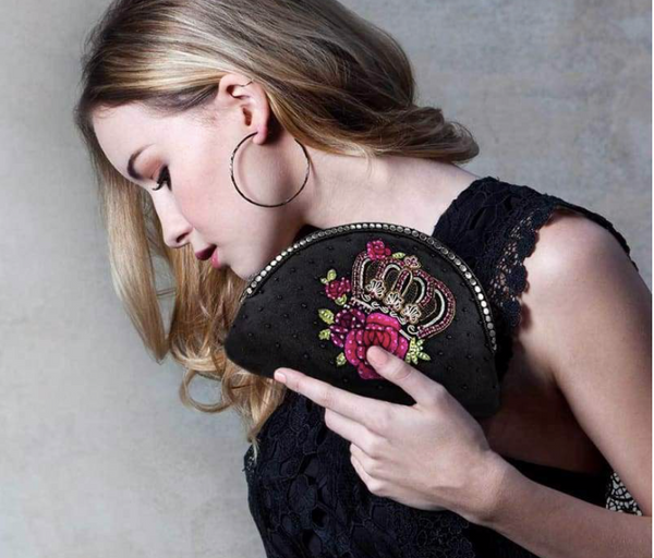 Mary Frances Queen of Everything Beaded Crossbody Makeup Bag