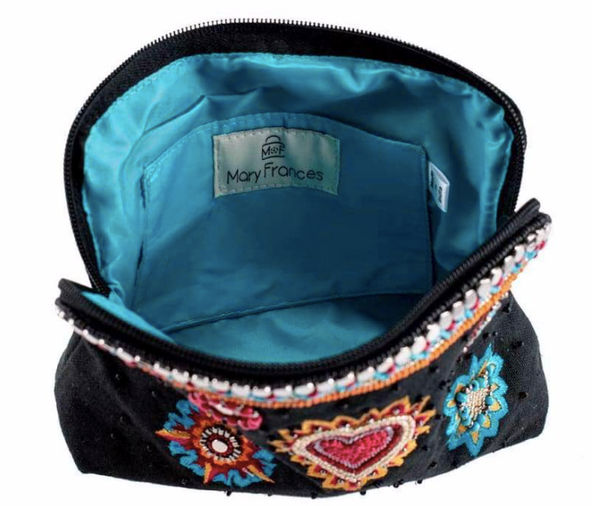 Mary Frances Flaming Hearts Beaded Crossbody Makeup Bag