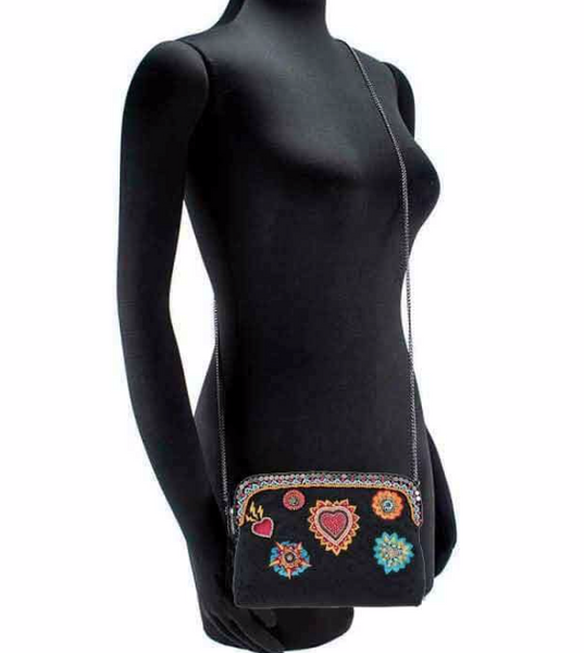 Mary Frances Flaming Hearts Beaded Crossbody Makeup Bag