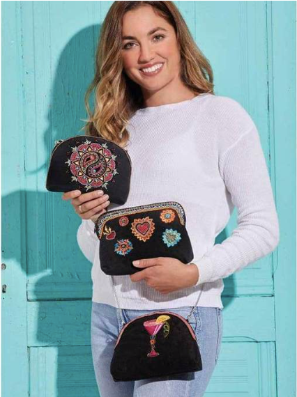 Mary Frances Take a Sip Beaded Crossbody Makeup Bag