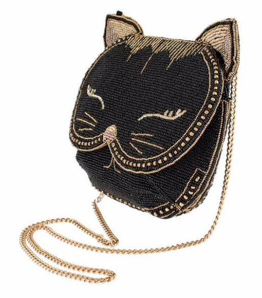 Mary Frances Whiskers Beaded Cat Crossbody Handbag