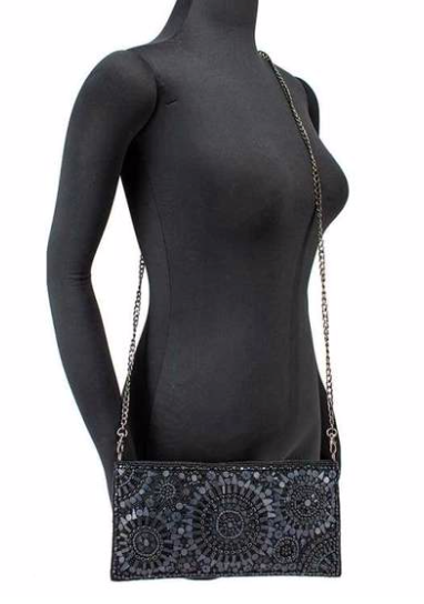 Mary Frances, Circle Up Black Crossbody Clutch