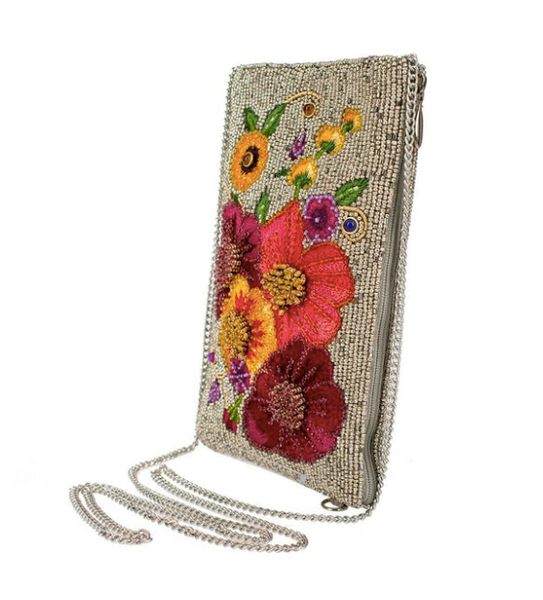 Mary Frances Budding Romance Silver Crossbody Phone Bag