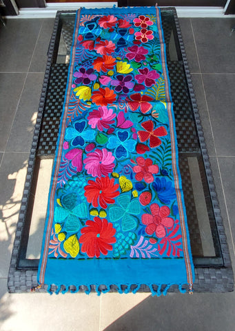 Traditional Mexican (Oaxaca) Table Runner/ Bed Runner Blue (small)
