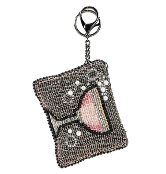 image Mary Frances pink champagne beaded coin purse key fob