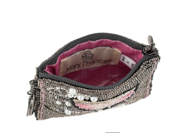 Image of interior of Mary Frances pink champagne beaded coin purse