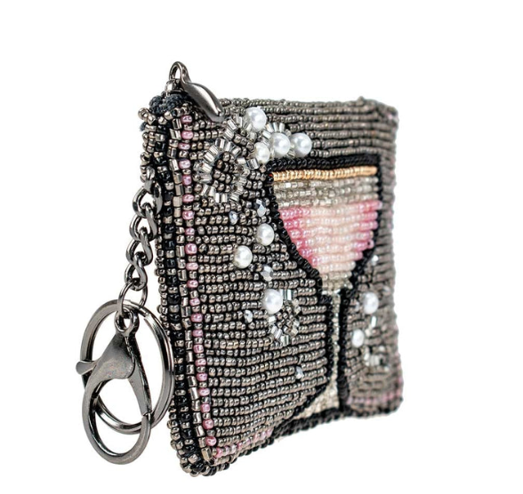 left angle of Mary Frances pink champagne beaded coin purse
