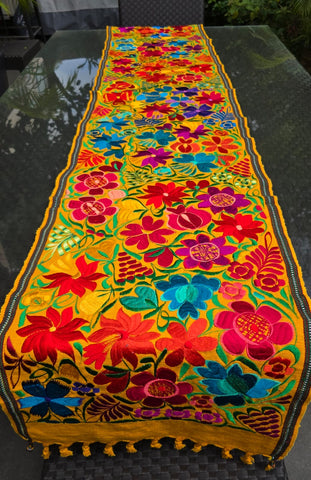 Traditional Mexican/Oaxaca Table Runner/ Bed Runner Yellow