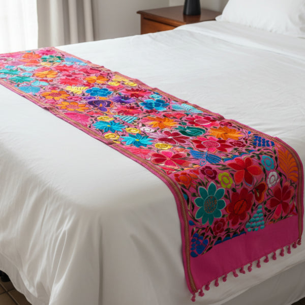 Colorful floral-patterned bed runner oaxaca Mexico