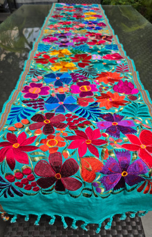 Traditional Mexican/Oaxaca Table Runner/ Bed Runner Emerald Green