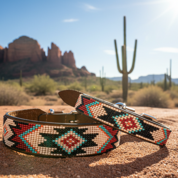 Full grain leather Beaded dog collar 