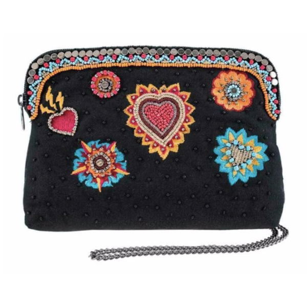 Image showing Flaming Heart 3 in 1 make up bag by Mary Frances featuring beaded work and embroideries.