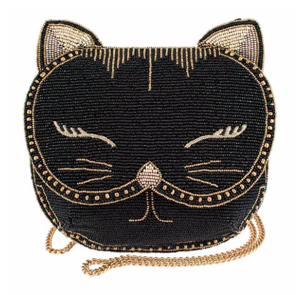 Mary Frances Whiskers Beaded Cat Crossbody Handbag