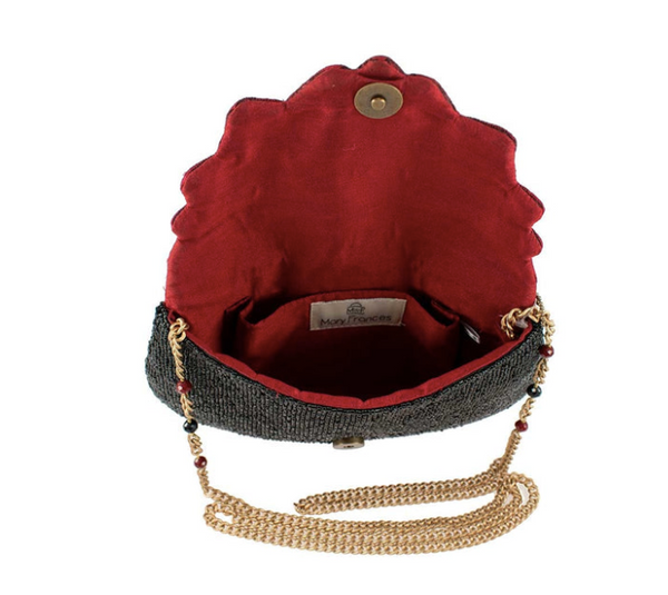 Mary Frances Crimson Bloom Crossbody Handbag