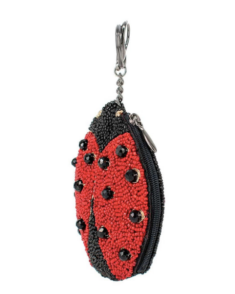 Image showing the side with zipper of a beaded coin purse/key fob with a lady bug design by Mary Frances