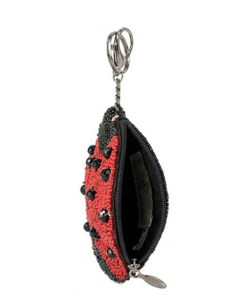Image showing the interior of a beaded coin purse/key fob with a lady bug design by Mary Frances