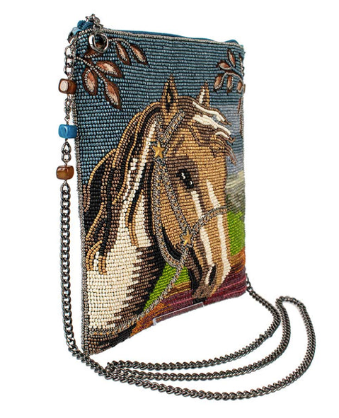 A detailed image of the Spirited Bag by Mary Frances from an angle.