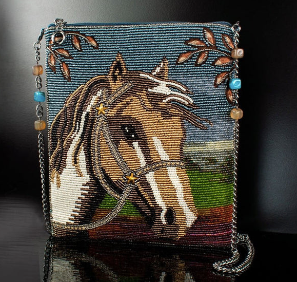 A detailed image of Spirited bag by Mary Frances, featuring a horse.